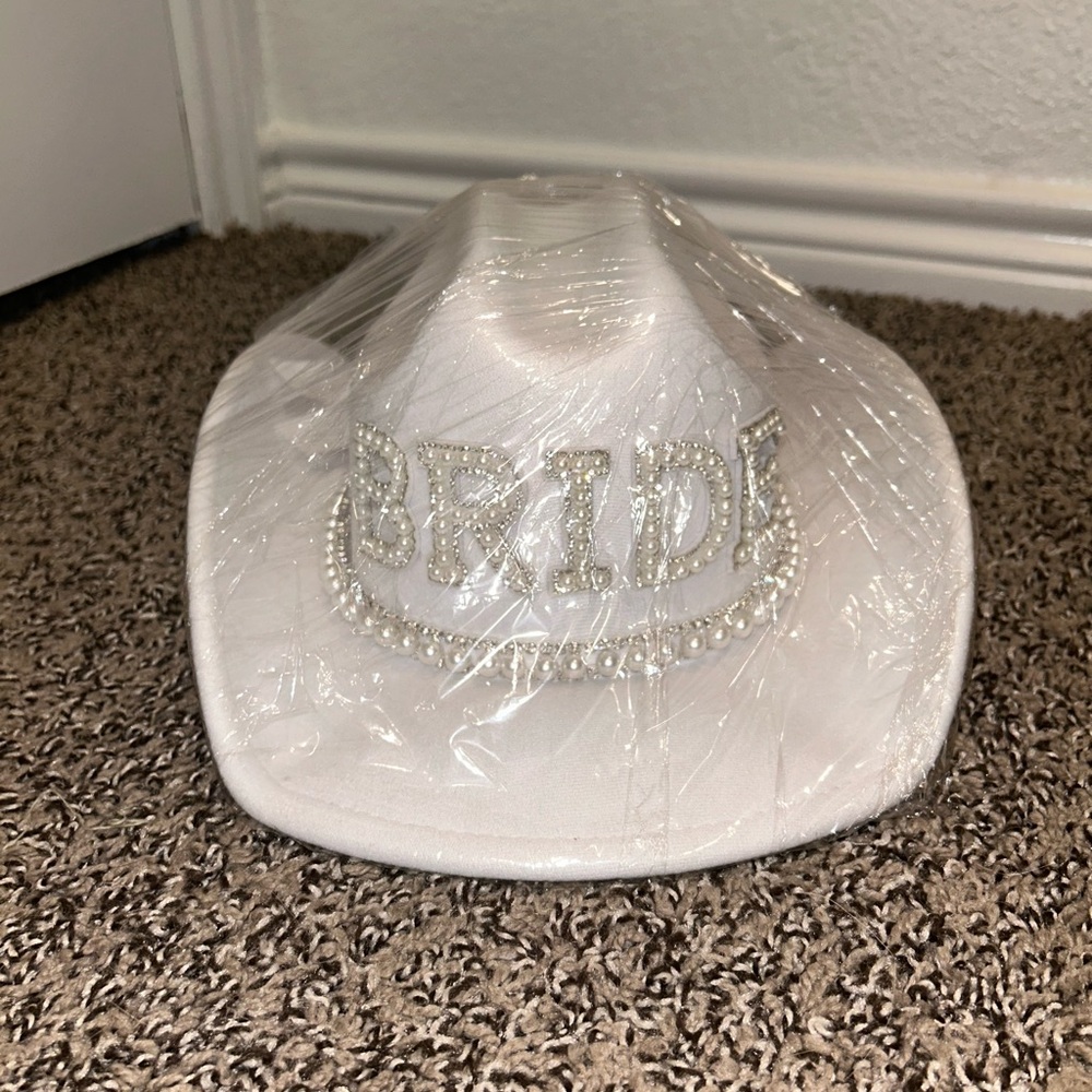 White Bride Cowboy Hat with Rhinestones